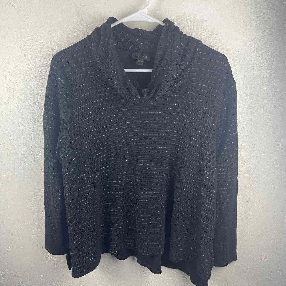J.Jill Wearable Collection Soft Black‎ Metallic Cowlneck Sweatshirt Sz L Petite - Picture 5 of 9